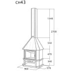 Chemine frontale avec porte + base et foyer rfractaire ch43 - anthracite