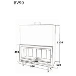 Chemine en insert anthracite panoramique avec porte guillotine et foyer acier bv90