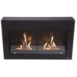 Chemine murale bio - thanol noir de largeur panoramique avec 2 feux et verre tremp