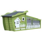 Clapier cage  lapins style cabane et pr dim. 155l x 55l x 65h cm multi - quipement bois massif pin ...