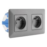 Double prise affleurante 2p + t 16a livr�e avec bo�te d?encastrement titanium - artezo