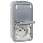 Double prise de courant avec terre plexo apparent vertical - gris