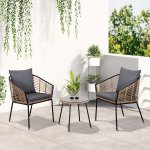 Ensemble salon de jardin 3 pices style exotique 2 fauteuils avec coussins gris + table basse rsine ...