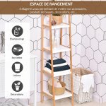 Etag�re en bambou de salle de bain 4 niveaux � lattes dim. 35l x 36l x 138h cm bois pin blanc