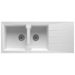 Evier en quartzolit granit alino 2 bacs 1 gouttoir 116x50 blanc