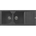 Evier en quartzolit granit victoria 2 bacs 1 gouttoir 116x50 noir