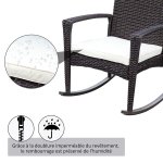 Fauteuil  bascule rocking chair avec coussin d'assise dhoussable 66l x 88l x 98h cm rsine tresse ...
