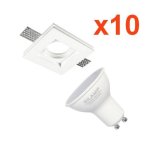 Kit support spot gu10 led carré blanc 100x100mm avec ampoule led 6w (pack de 10) - blanc froid 6000k ... Kit support spot gu10 led carré blanc 100x100mm avec ampoule led 6w (pack de 10) - blanc froid 6000k ...