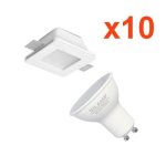 Kit support spot gu10 led carr� blanc �120mm + vitre opaque avec ampoule led 6w (pack de 10) - blanc ...