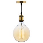Kit suspension vintage avec c�ble textile et ampoule filament carbone grand globe