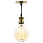 Kit suspension vintage avec c�ble textile et ampoule filament carbone petit globe