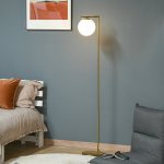 Lampadaire design néo - rétro globe en verre blanc opaque max. 40 w métal doré Lampadaire design néo - rétro globe en verre blanc opaque max. 40 w métal doré
