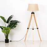 Lampadaire trépied hauteur réglable 65 x 65 x 99 - 143 cm lampe de sol 40 w bois style nordique beige ... Lampadaire trépied hauteur réglable 65 x 65 x 99 - 143 cm lampe de sol 40 w bois style nordique beige ...