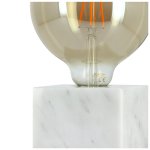 Lampe  poser cube en marbre blanc, culot e27 + ampoule globe vintage fume