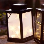 Lanterne 3d solaire �toile cosmo noir acier h24cm