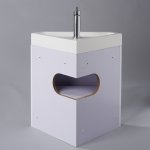 Lave - mains d'angle avec meuble complet blanc brillant et mitigeur eau chaude / eau froide