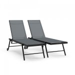 Lot de 2 bains de soleil / transat aluminium inclinable avec roulettes - noir gris - alia