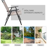Lot de 2 chaises de jardin pliantes avec accoudoirs métal noir textilène beige Lot de 2 chaises de jardin pliantes avec accoudoirs métal noir textilène beige