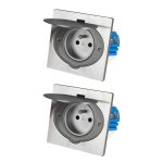 Lot de 2 prises de sol 16a 2p + t finition alu brossé - ip44 avec boîte d'installation Lot de 2 prises de sol 16a 2p + t finition alu brossé - ip44 avec boîte d'installation