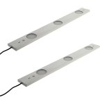 Lot de 2 rglettes plates led 3x 6, 2w - interrupteur et capteur de mouvement - 50cm - inox brosse