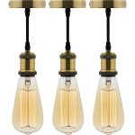 Lot de 3 kits de suspension vintage avec c�ble textile et ampoules filament carbone edison
