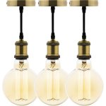 Lot de 3 kits de suspension vintage avec c�ble textile et ampoules filament carbone petit globe