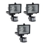 Lot de 3 projecteurs halogène 120w noir avec détecteur - ip44 ce Lot de 3 projecteurs halogène 120w noir avec détecteur - ip44 ce