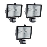 Lot de 3 projecteurs halogène 400w noir avec détecteur - ip44 ce Lot de 3 projecteurs halogène 400w noir avec détecteur - ip44 ce