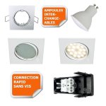 Lot de 30 spot encastrable orientable carre led smd gu10 230v blanc rendu environ 50w halogene