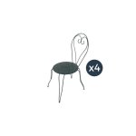 Lot de 4 chaises de jardin romantique empilable en fer forge - vert / gris