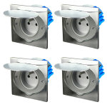 Lot de 4 prises 16a 2p + t finition alu brossé - ip44 avec boîte d'installation Lot de 4 prises 16a 2p + t finition alu brossé - ip44 avec boîte d'installation