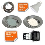 Lot de 4 spot led encastrable complete orientable alu brosse avec ampoule gu10 230v 5w, blanc neutre