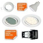 Lot de 4 spot led orientable blanc avec ampoule gu10 230v eq. 50w, blanc chaud