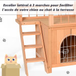 Maison lodge - niche villa avec terrasse escalier et porte pour chien chat - dim. 73l x 55l x 65h cm ...