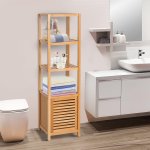 Meuble colonne rangement salle de bain bambou design naturel 36l x 33l x 140h cm 2 tagres 4 niveaux ...