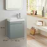 Meuble lave mains vert de gris + lave mains hamac 3 + robinet eau froide  droite