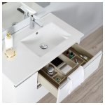 Meuble salle de bain 85 cm  suspendre blanc + miroir + clairage - srie dynamic 2 tiroirs + 1 porte ...