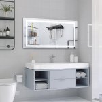 Miroir lumineux led salle de bain miroir rectangulaire 53 w fonction antibue interrupteur tactile 120l ...