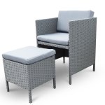 Munga 10 places - ensemble encastrable salon / table de jardin rsine tresse - gris / gris