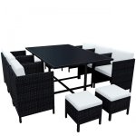 Munga 10 places - ensemble encastrable salon / table de jardin rsine tresse - noir / ecru