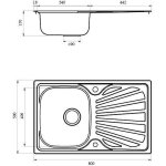 Oceanic evier cuisine en inox 1 bac + 1 egouttoir - 80x50x17 cm - vidage automatique inclus - naia