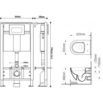Pack wc suspendu universel avec cuvette sans bride et plaque sensitive noire