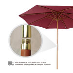 Parasol droit en bois polyester haute densité protection solaire Ø 3 x 2, 5 m rouge Parasol droit en bois polyester haute densité protection solaire Ø 3 x 2, 5 m rouge