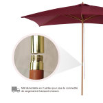 Parasol droit rectangulaire de jardin 2, 95l x 2l x 2, 55h m rouge bordeaux