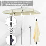 Parasol rectangulaire inclinable alu acier polyester haute densit� diam�tre 2 m beige clair