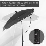 Parasol rectangulaire inclinable alu acier polyester haute densité diamètre 2 m gris Parasol rectangulaire inclinable alu acier polyester haute densité diamètre 2 m gris
