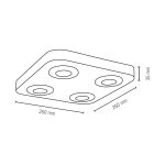 Plafonnier en chne huil, design carr 4 spots, sunniva