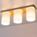 Plafonnier en chne huil, design cylindre lumineux 3 ttes, inger