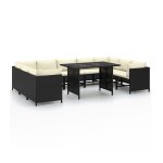 Salon de jardin 10 places avec coussins rsine tresse noir