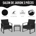 Salon de jardin 2 places 3 pièces 2 chaises avec coussins + table basse plateau verre trempé résine tressée ... Salon de jardin 2 places 3 pièces 2 chaises avec coussins + table basse plateau verre trempé résine tressée ...